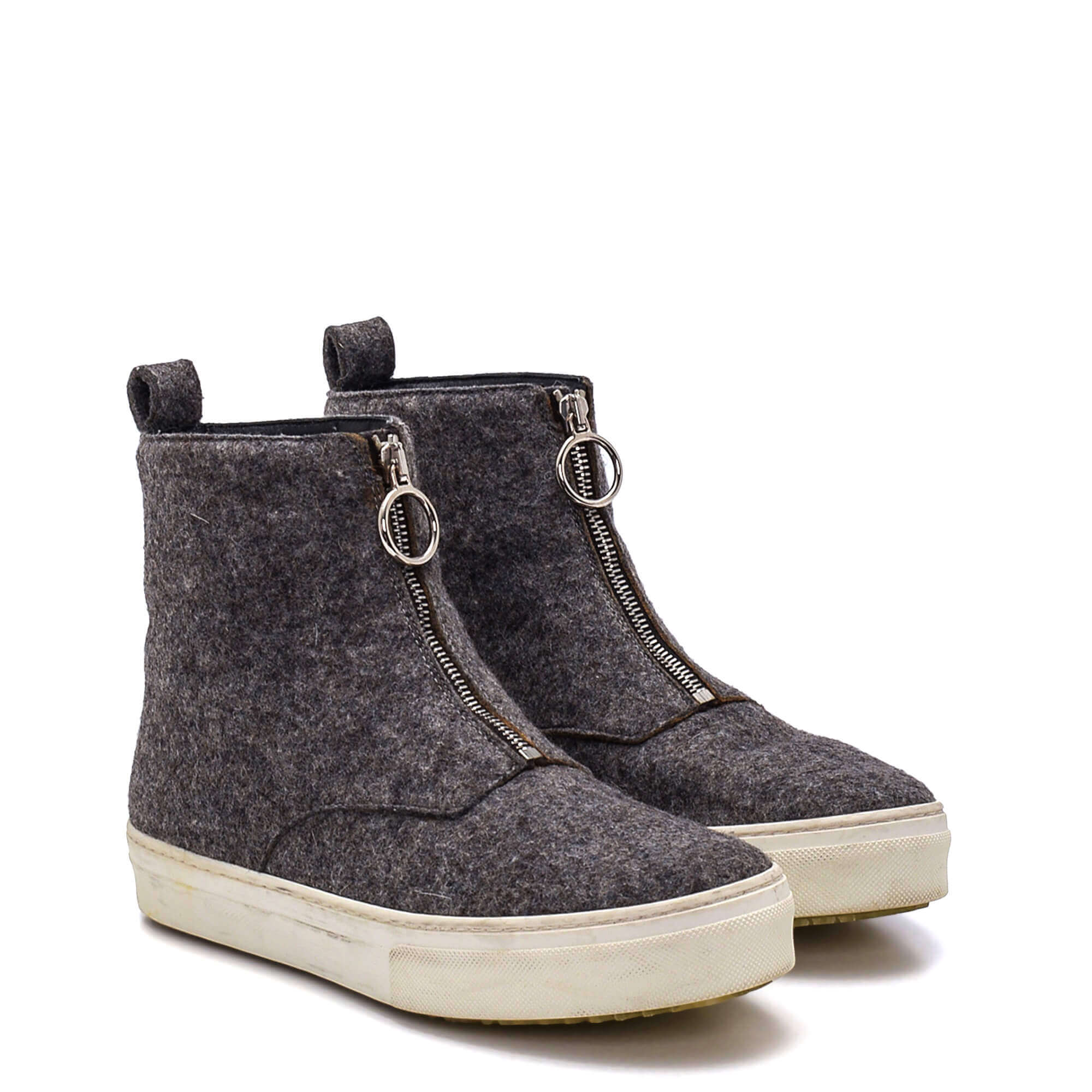 Celine - Grey Felt Zip Up High Top Sneakers/38.5